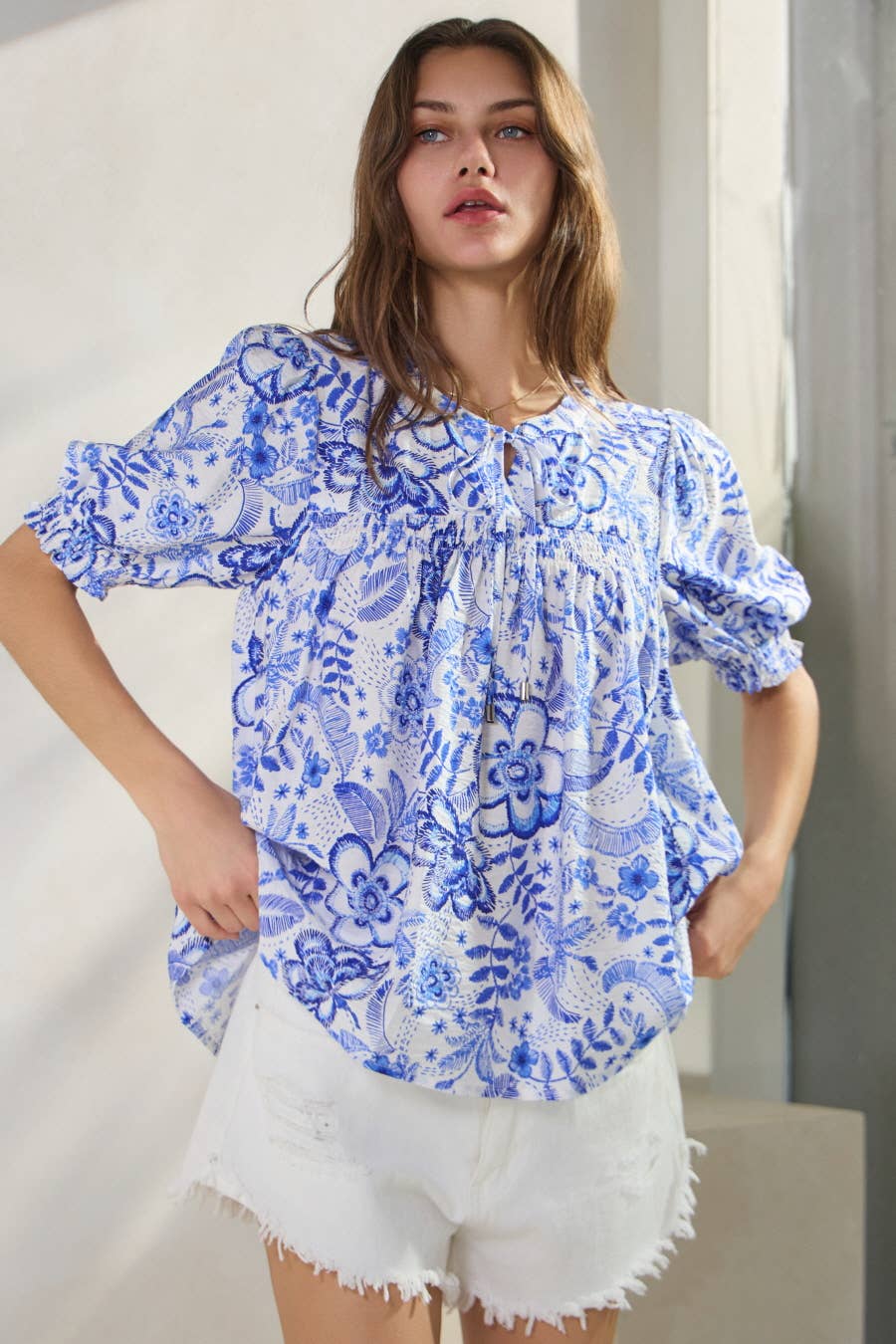 Summer Resort Printed Short Sleeve Blouse