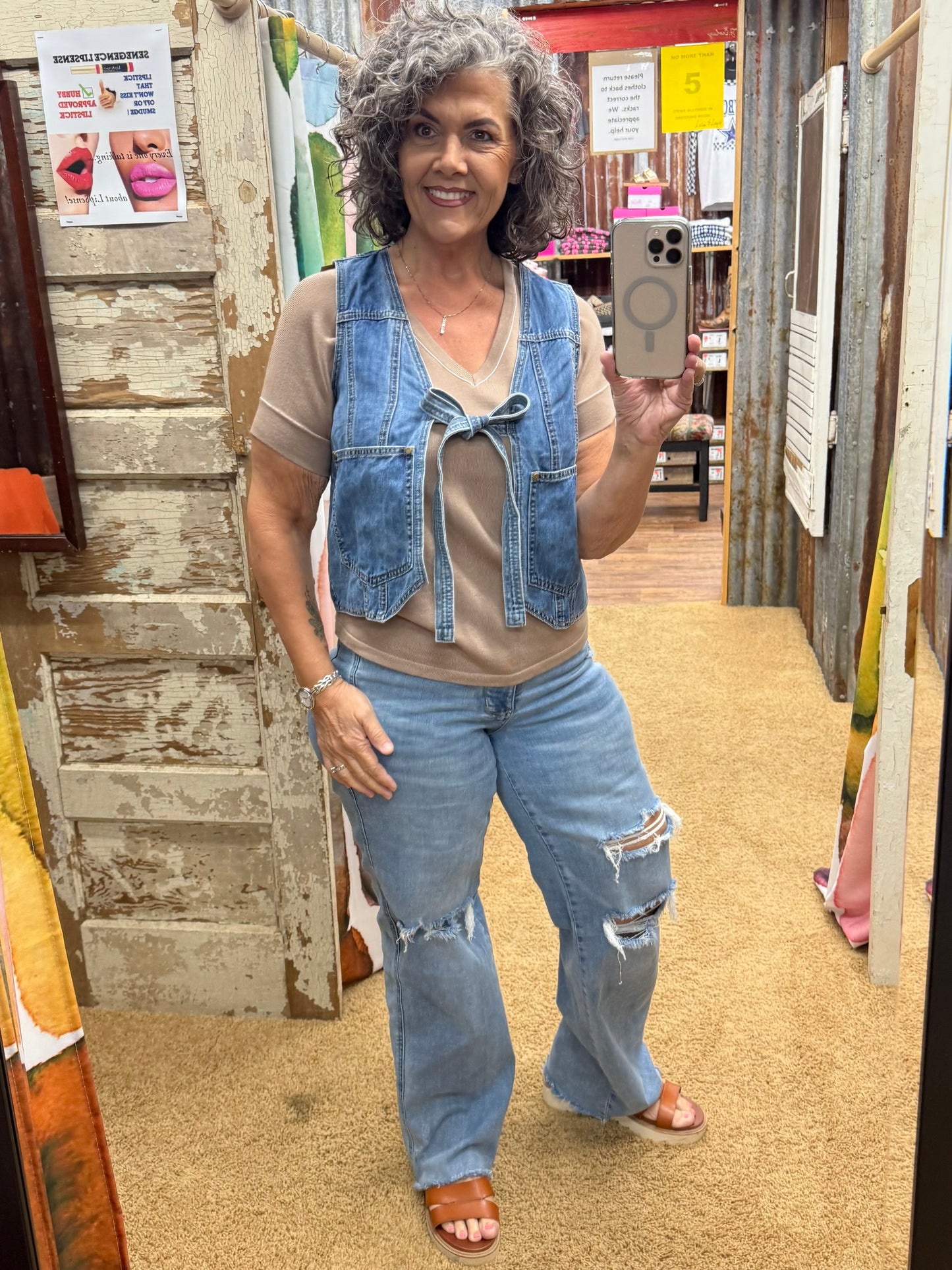 Denim Tie-Front Vest