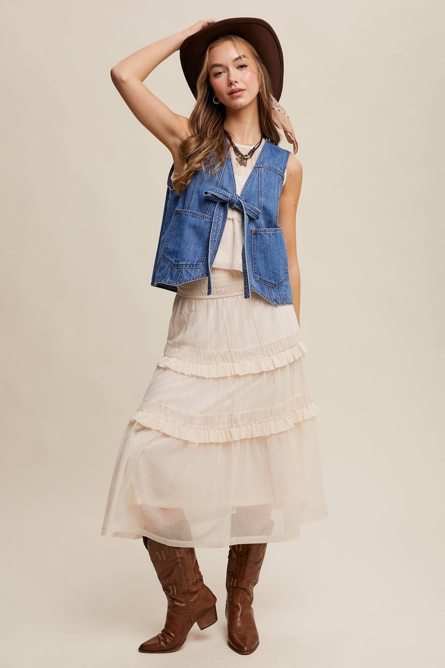 Denim Tie-Front Vest