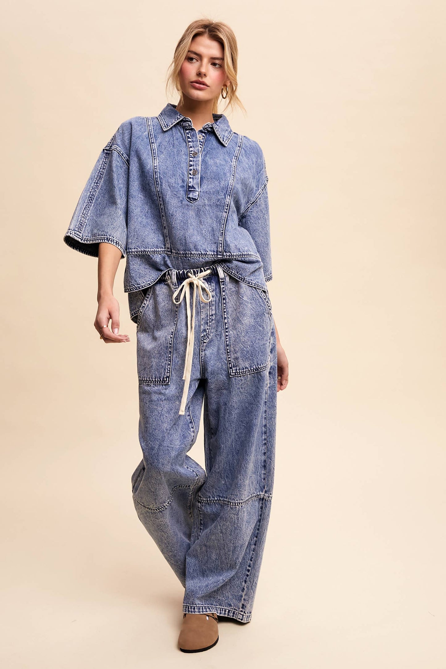 Denim Collared Oversized Top