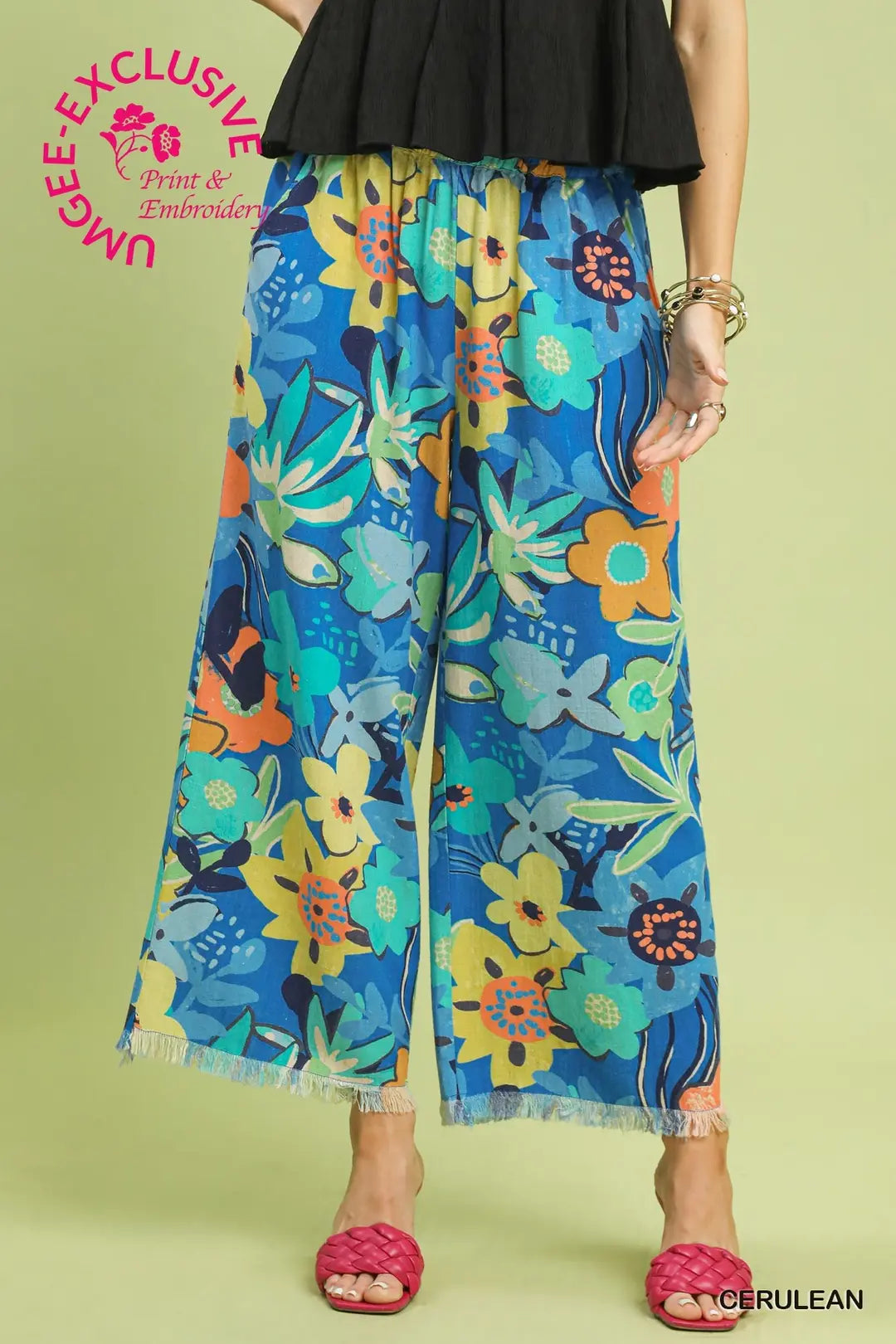UMGEE Cerulean Floral Print Wide Leg Pants