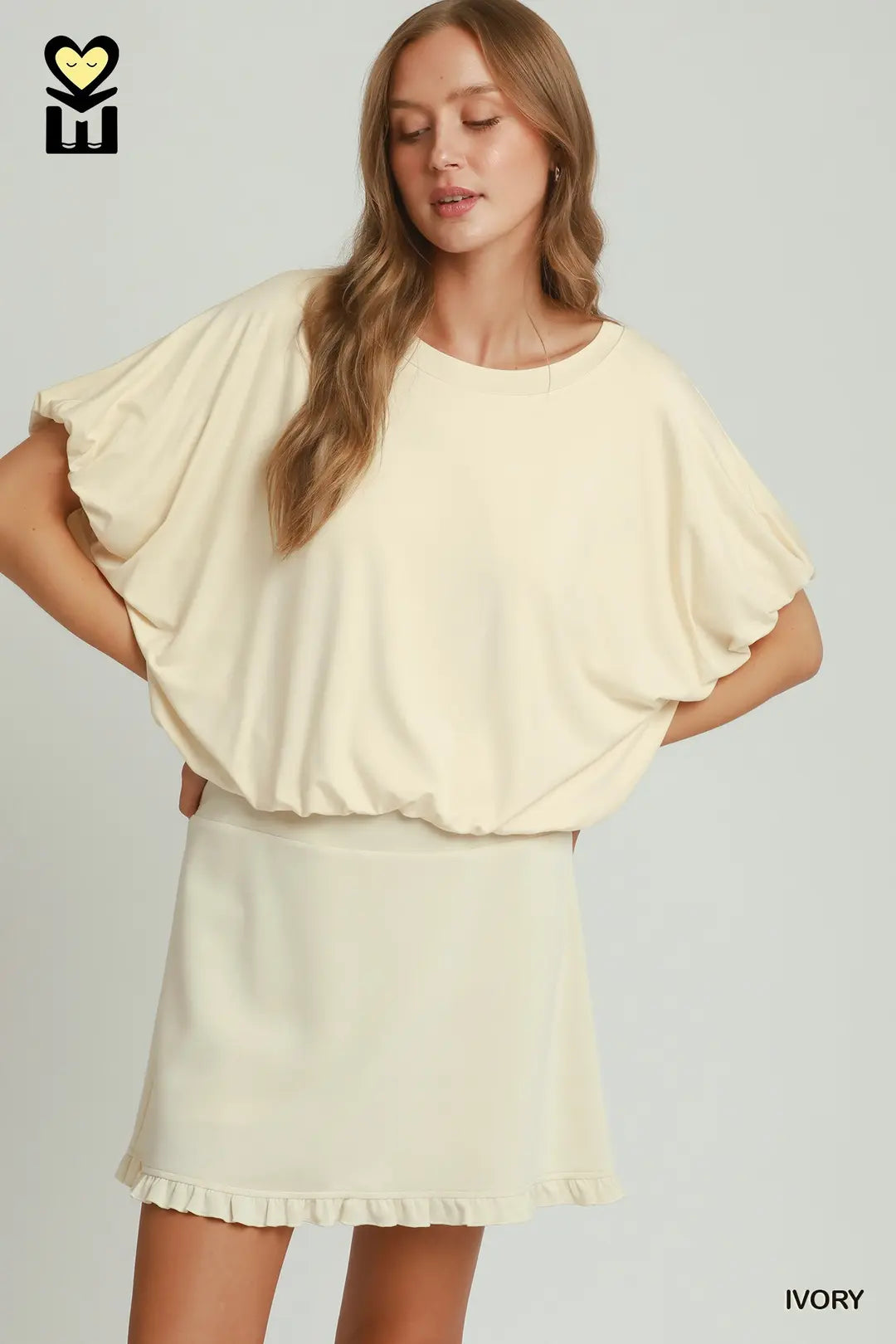 UMGEE Ivory Double Lined Bubble Sleeve & Hem Top