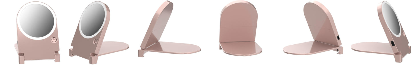 Pink Floxite Mini 10x Lighted Folding Metallic & Travel Mirror Silver NIB