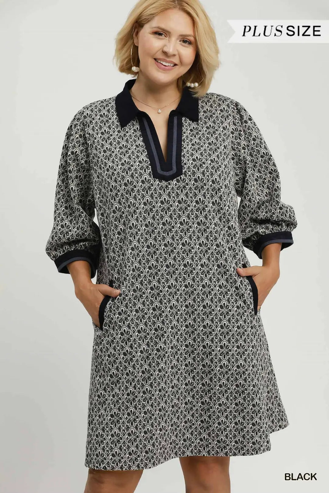 Umgee Black Mix Media Jacquard Dress