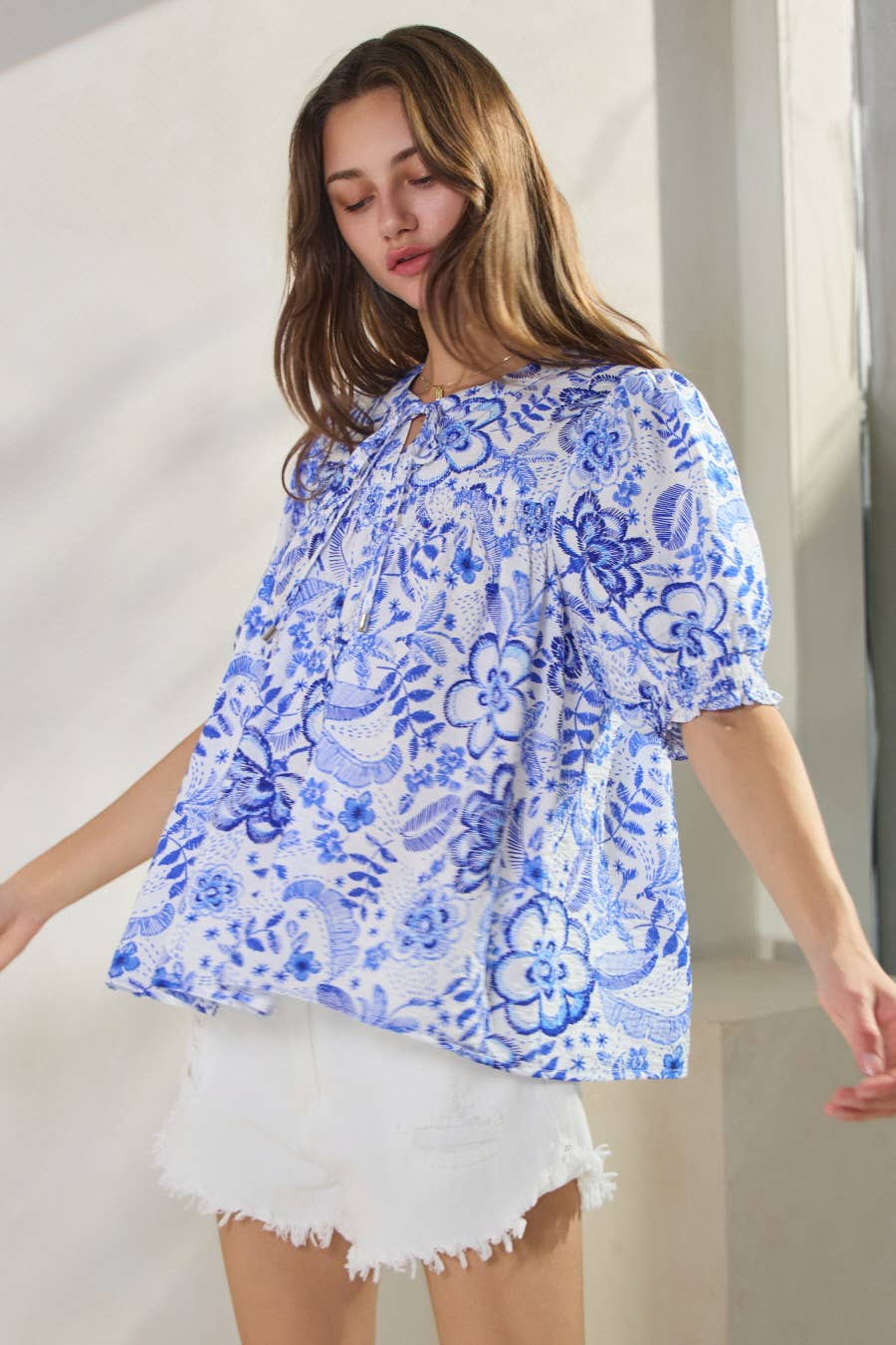 Summer Resort Printed Short Sleeve Blouse