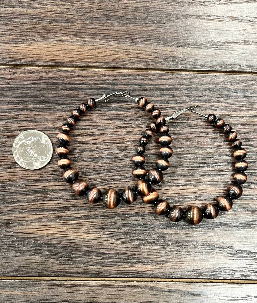 Handmade Graduated Copper Navajo Bead Hoop Earrings