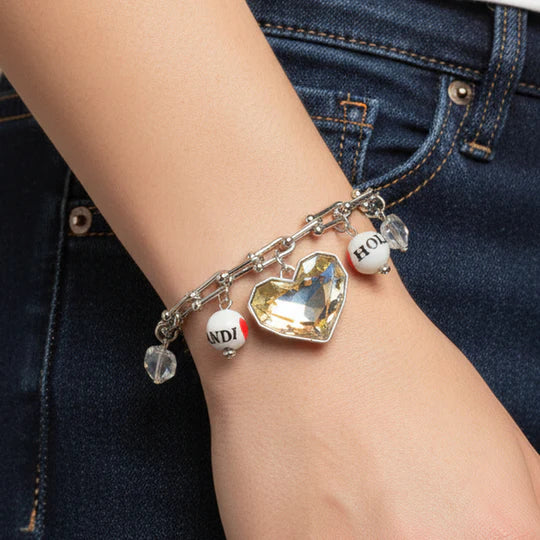 Silver & Iridescent Heart Charm Necklace & Bracelet Set