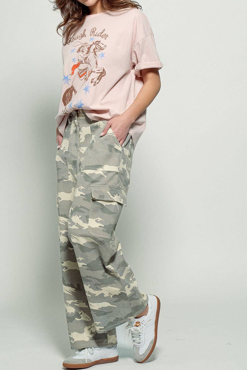 Desert Camo Wide Leg Cargo Pants