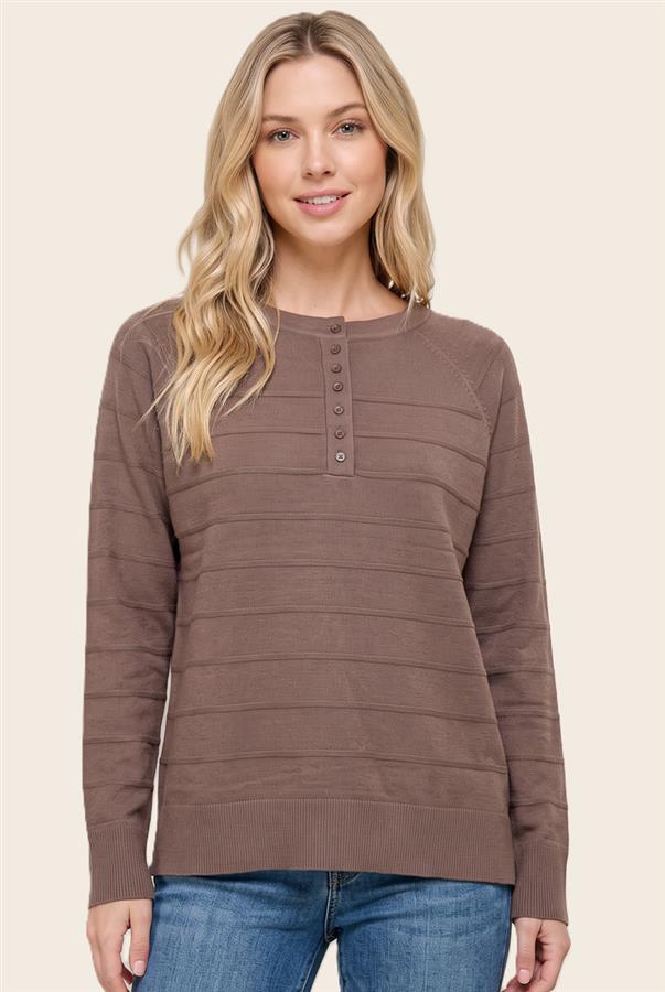 Staccato Textured Stripe Half-Button Henley Sweater - Plum