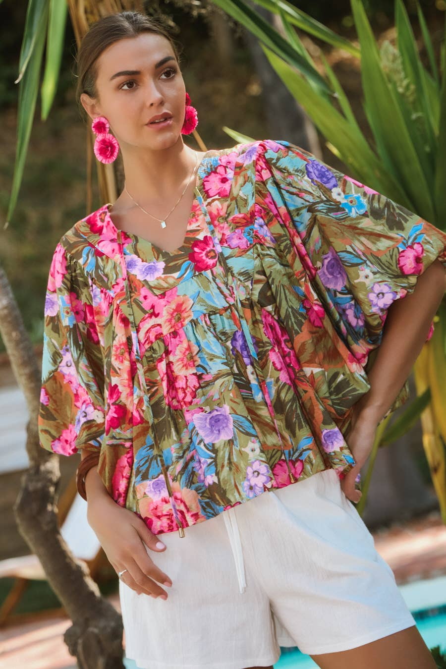 Printed Blouse With Wide Bubble Sleeve