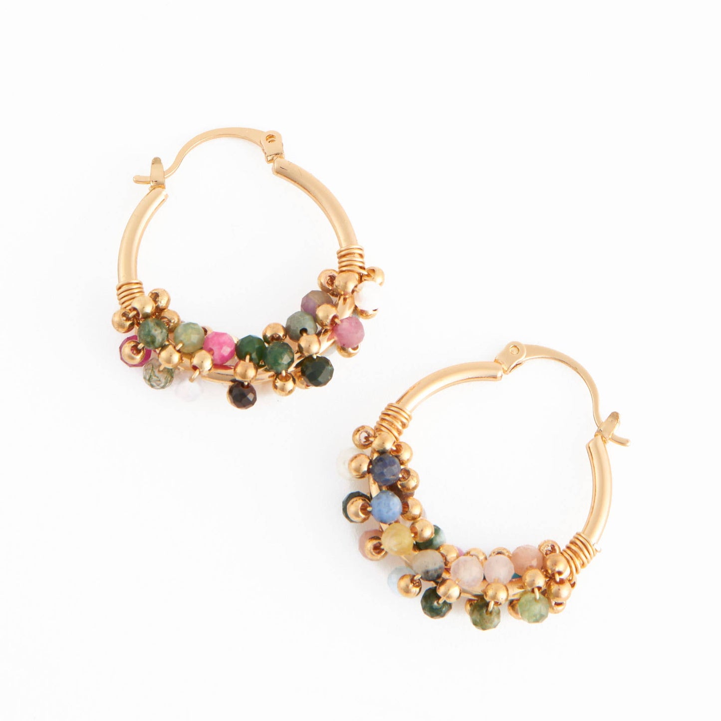 Hoop Earrings Shayne Genuine Stone Beaded Hoops: Multi