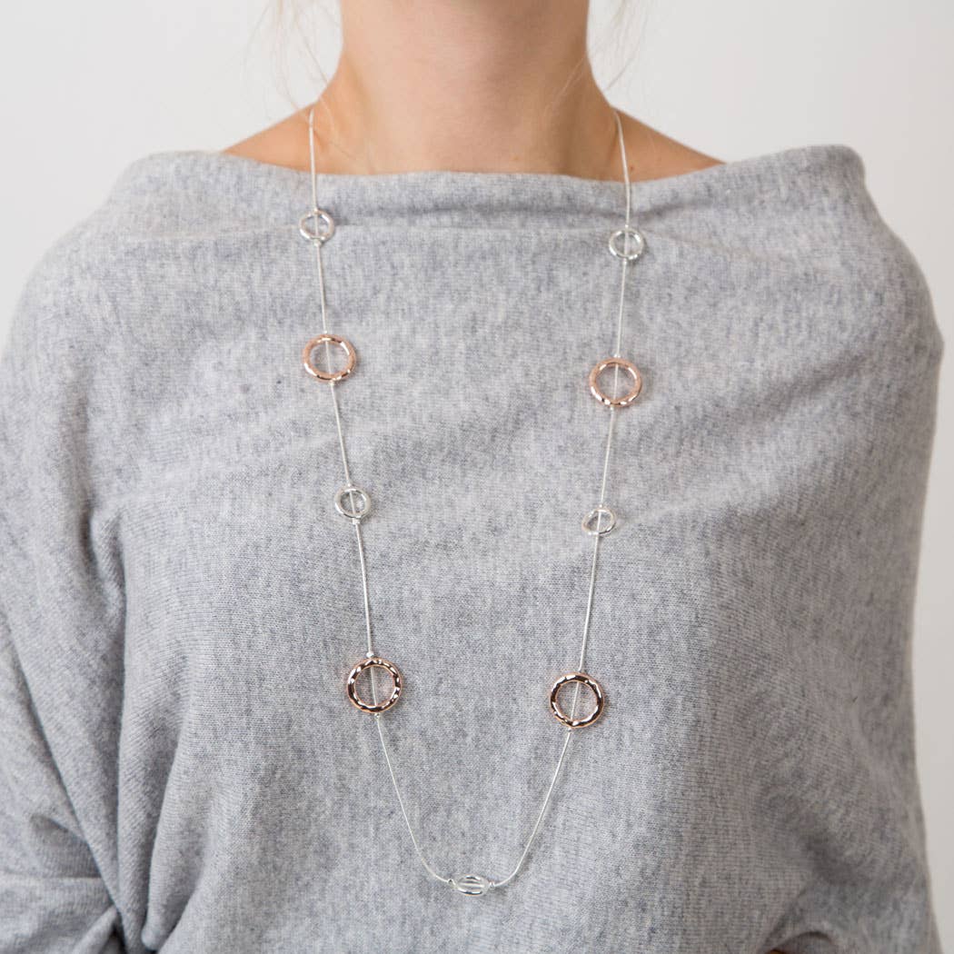 Hammered Long Multi Ring Single Strand Necklace: Yellow Gold / Long (90cm)