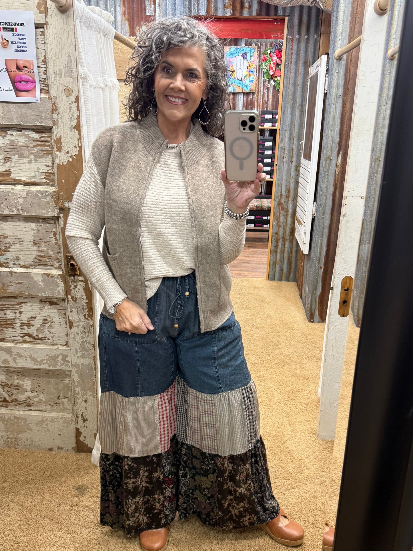 MOCHA SWEATER VEST WITH PATCH POCKETS