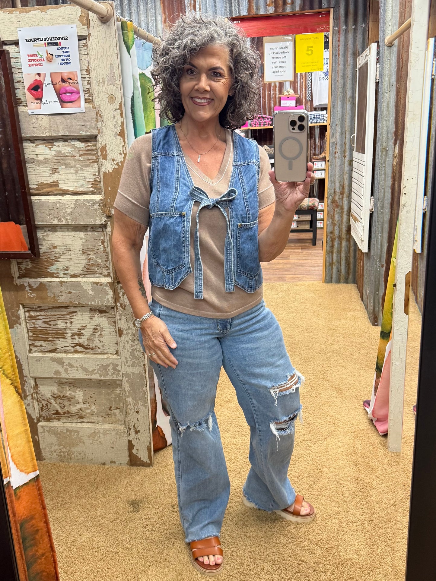 Denim Tie-Front Vest