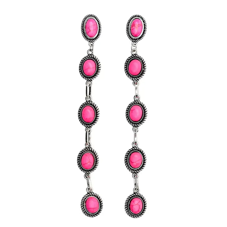 Pink 5 Stone Drop Post Earring