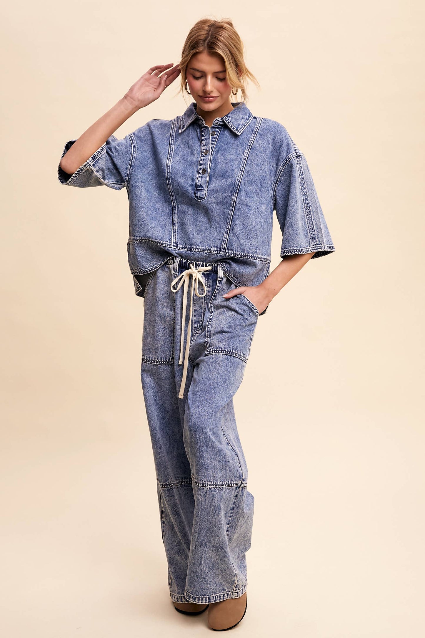 Denim Collared Oversized Top