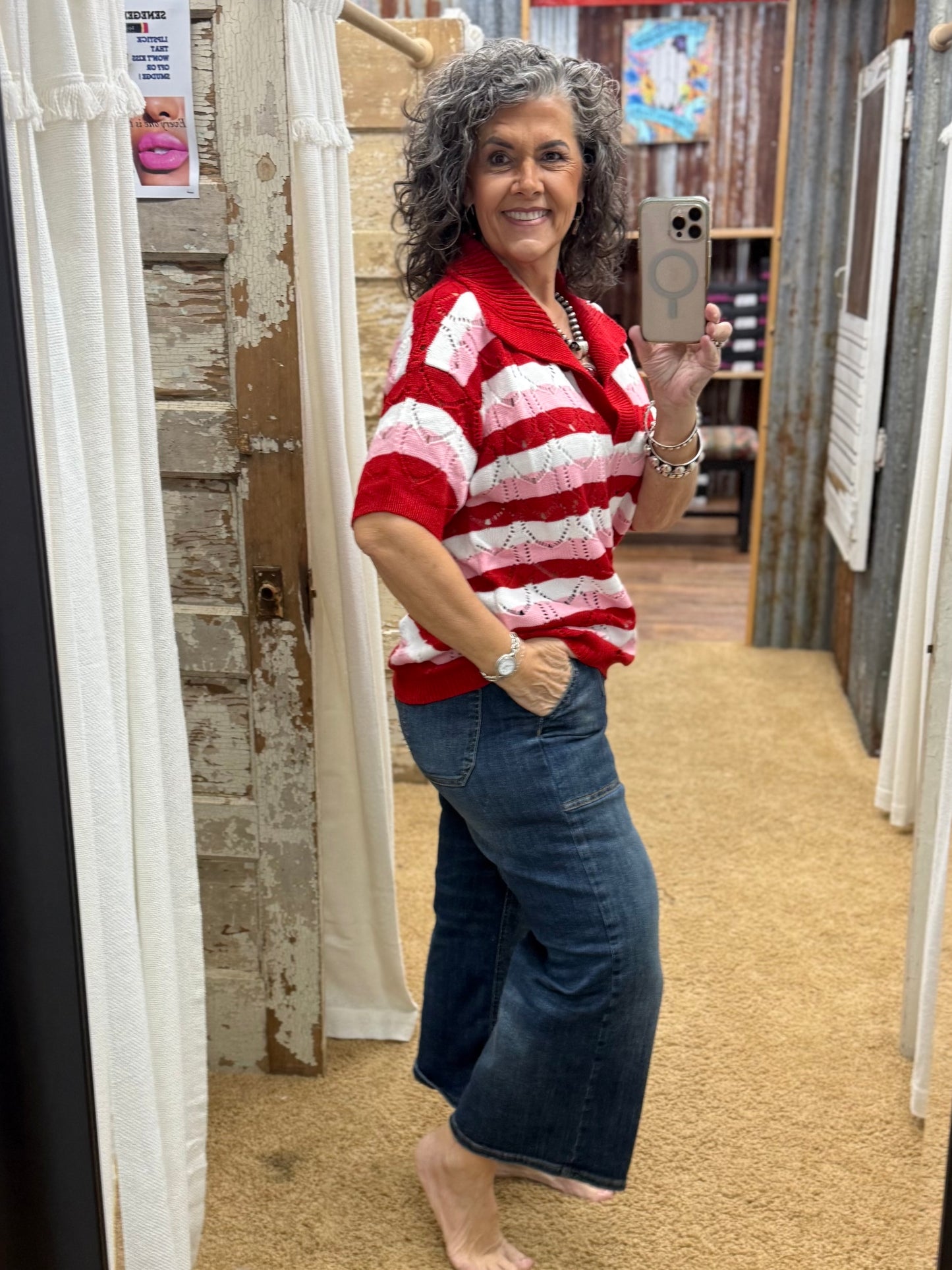 Heart Patterned Pointelle Sweater