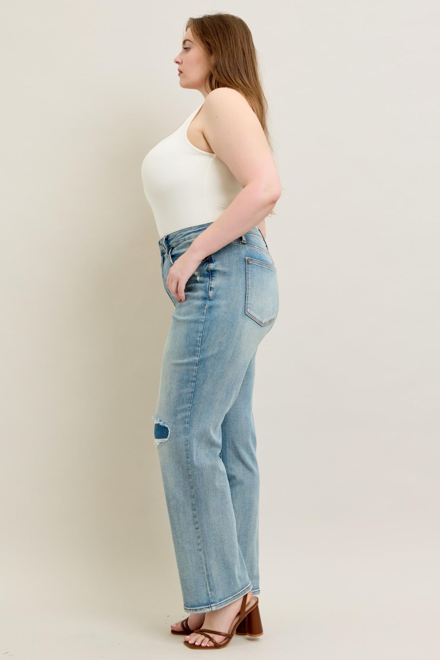 Judy Blue High Waist & Knee Patch Straight Jean 88928