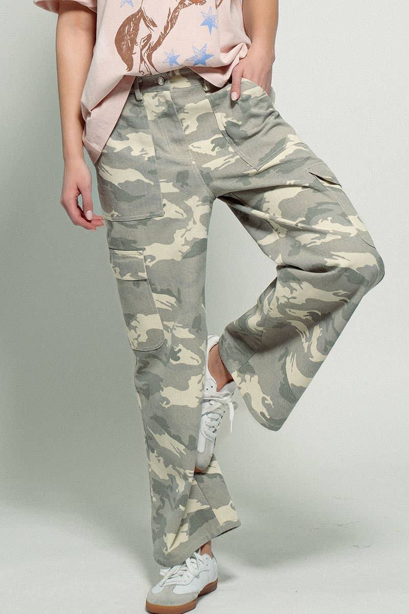 Desert Camo Wide Leg Cargo Pants