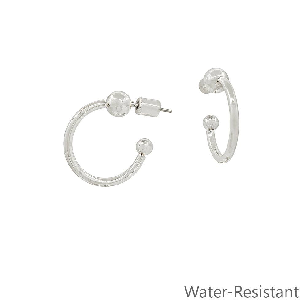 Water Resistant Silver Hoop with Ball Detail 1" Hoop Earring