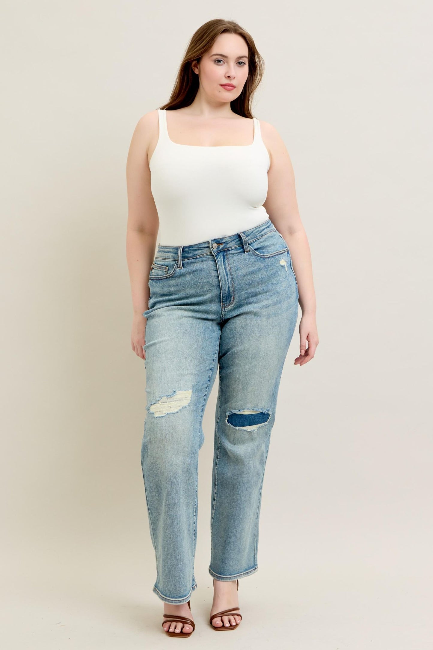 Judy Blue High Waist & Knee Patch Straight Jean 88928