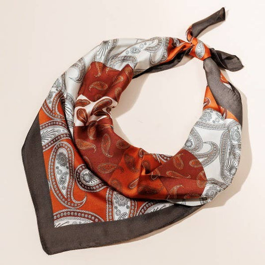 Paisley print Women Neck- Tie Wrap Satin Scarf: Burgandy