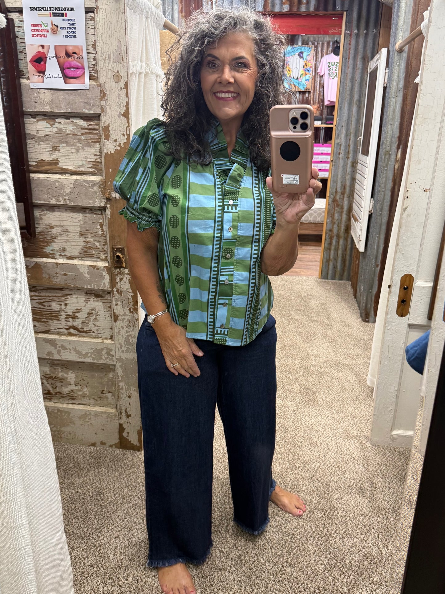 Entro Mixed Olive Print Top