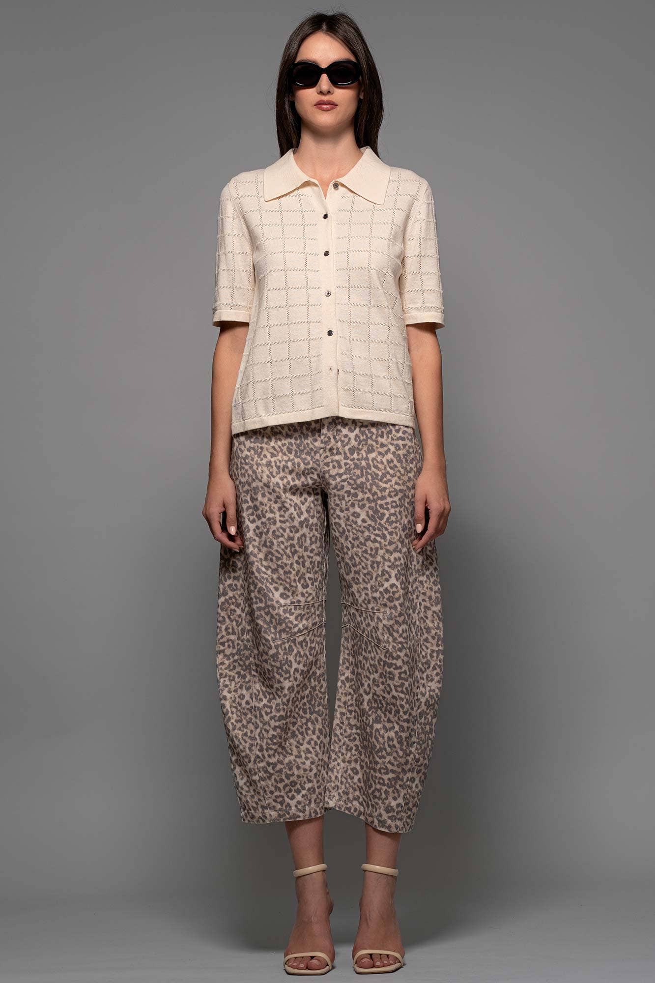 Leopard Print Stitch Detail Barrel Jeans