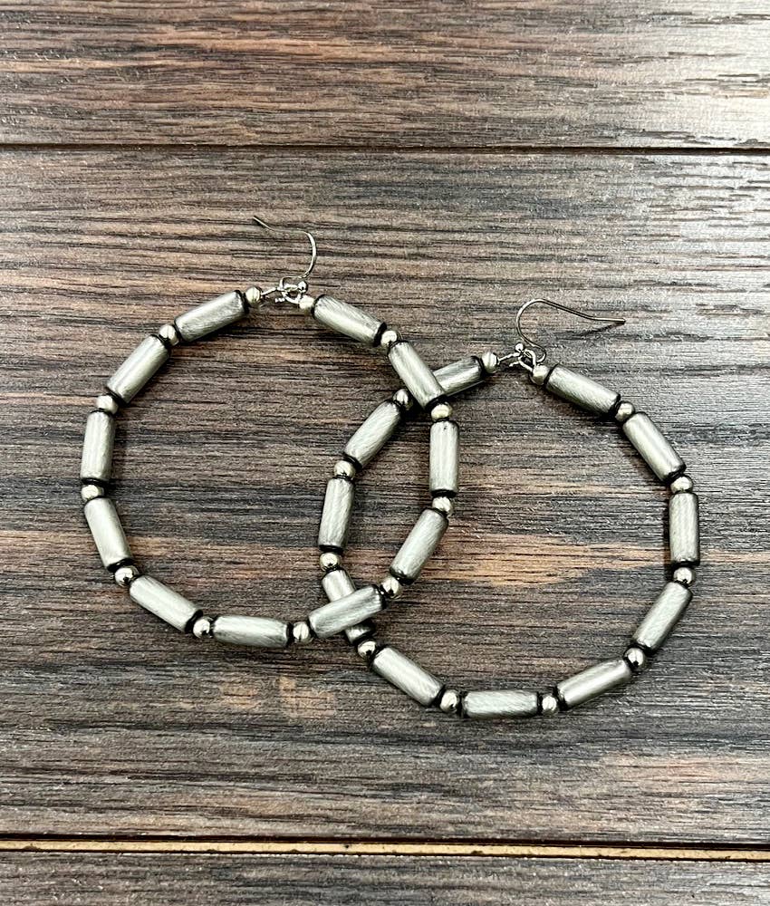Handmade Cylindrical Navajo Bead Hoop Earrings
