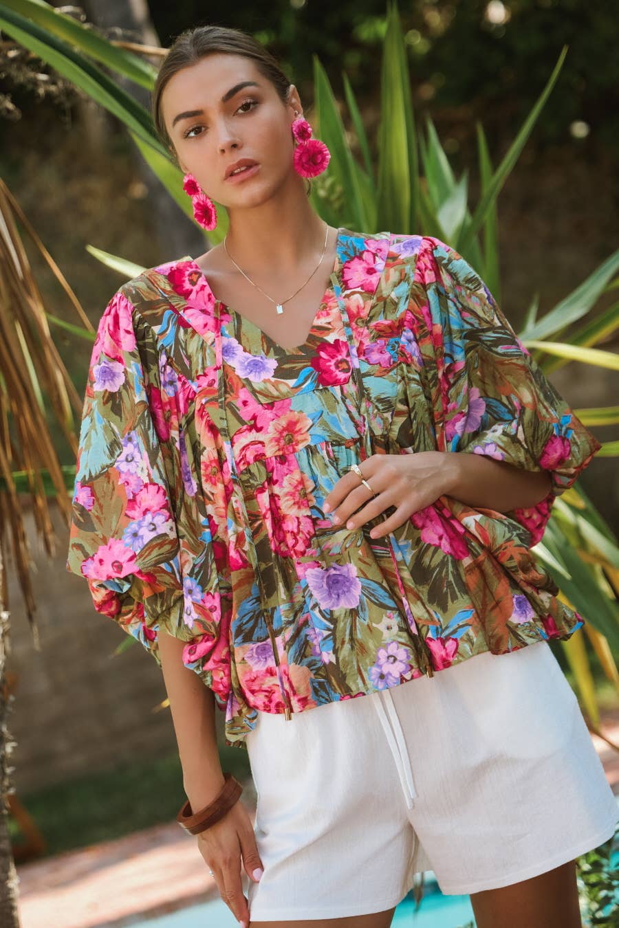 Printed Blouse With Wide Bubble Sleeve