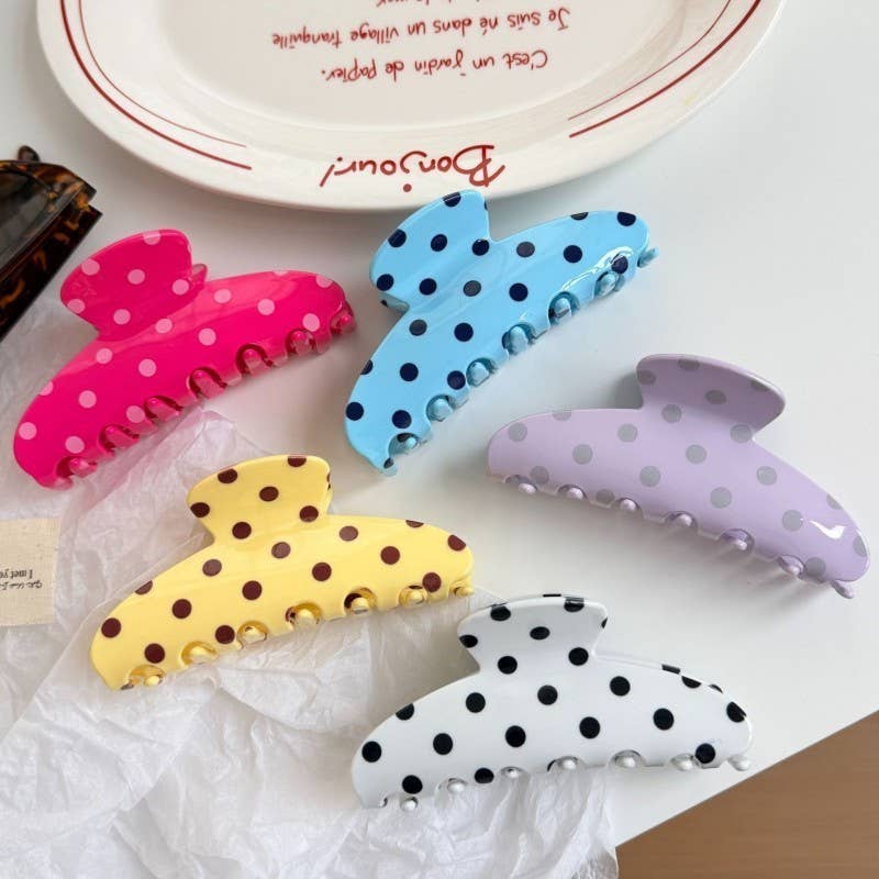 Retro Polka Dot Hair Claw - Glossy Spotted French | 40H1099: Fuchsia