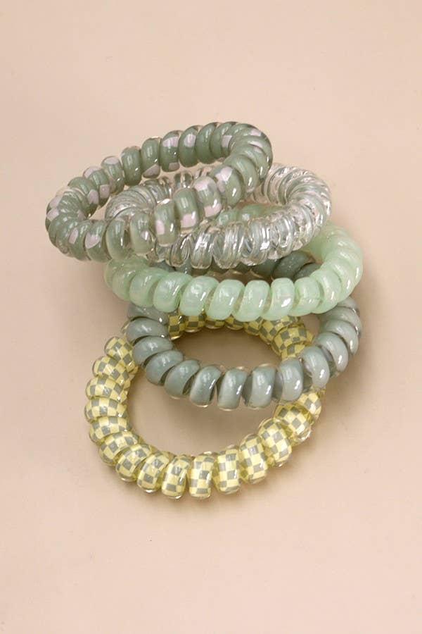 MIX SOLID FLOWER CHECKER ANIMAL HAIR  COILS 5 ASST GREEN