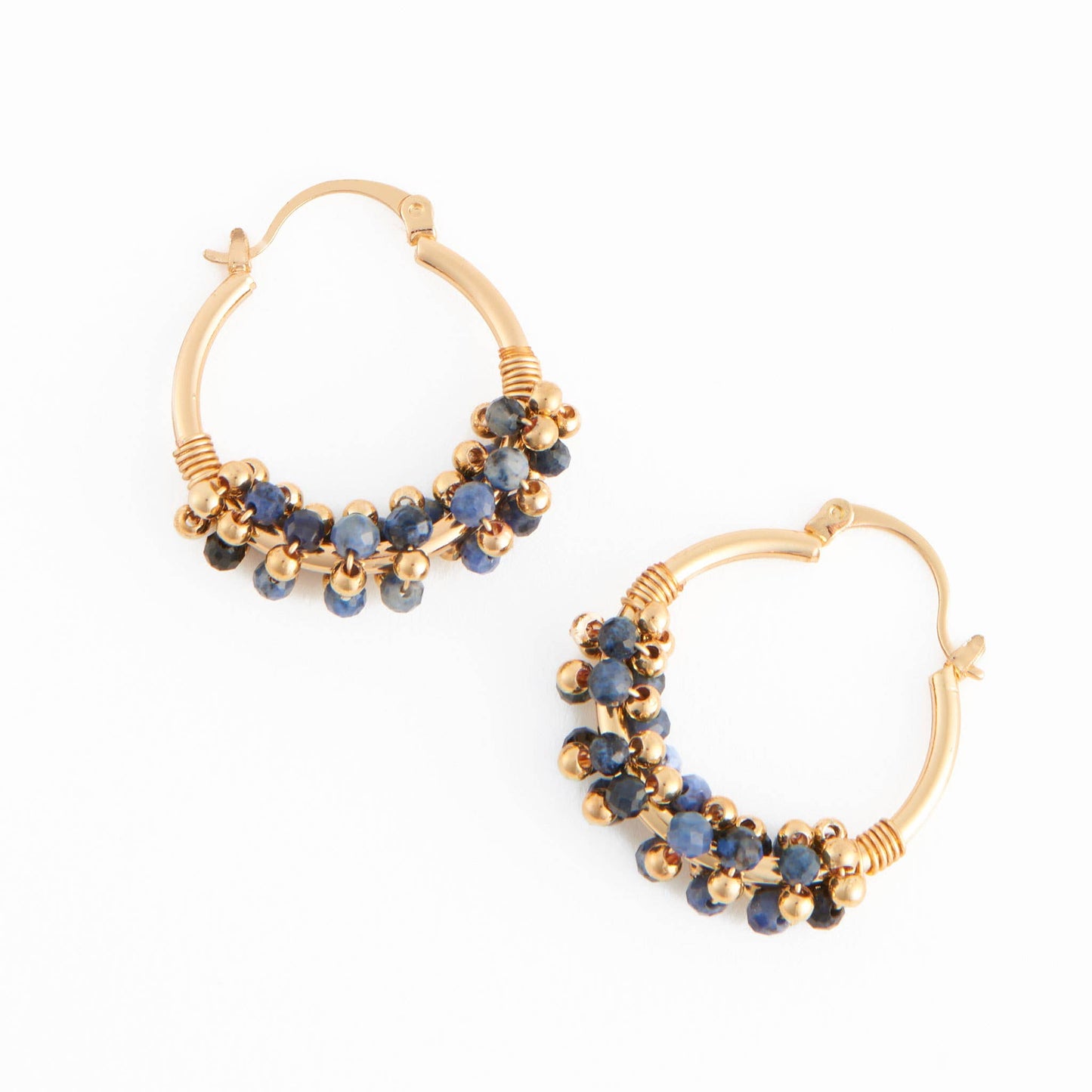 Hoop Earrings Shayne Genuine Stone Beaded Hoops: Blue