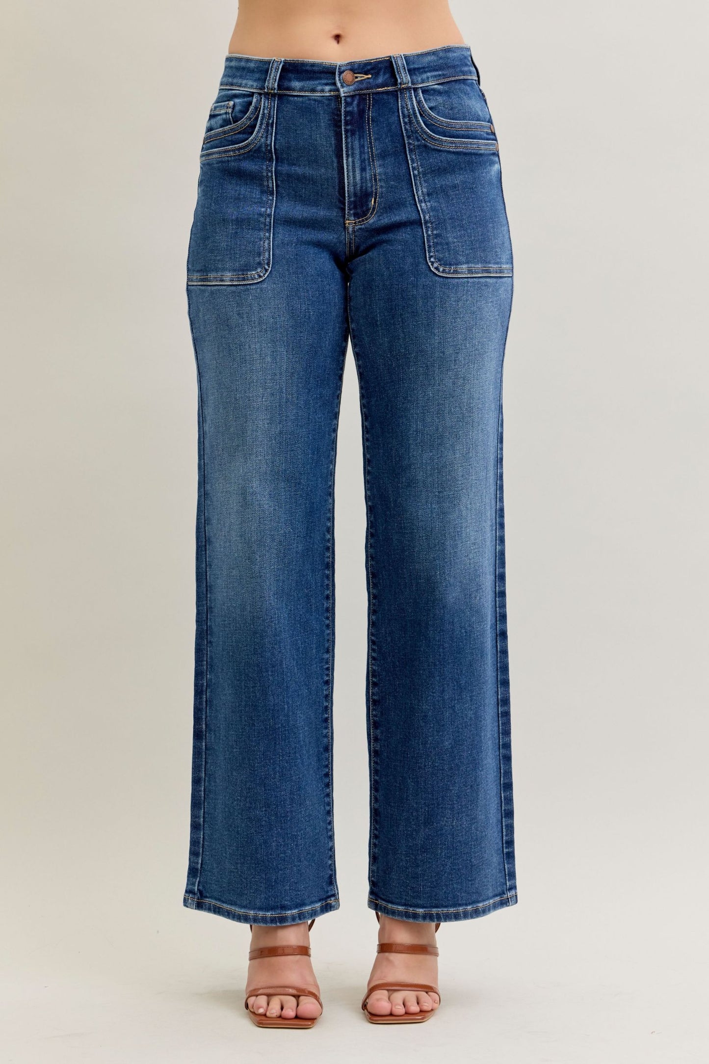 Judy Blue Mid Rise 90's Straight Front Patch Double Pocket 82680