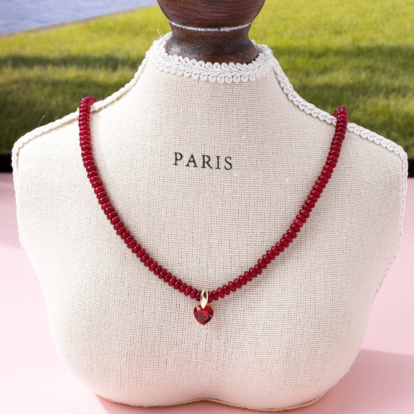 RED AGATE BEADED CHARM NECKLACE