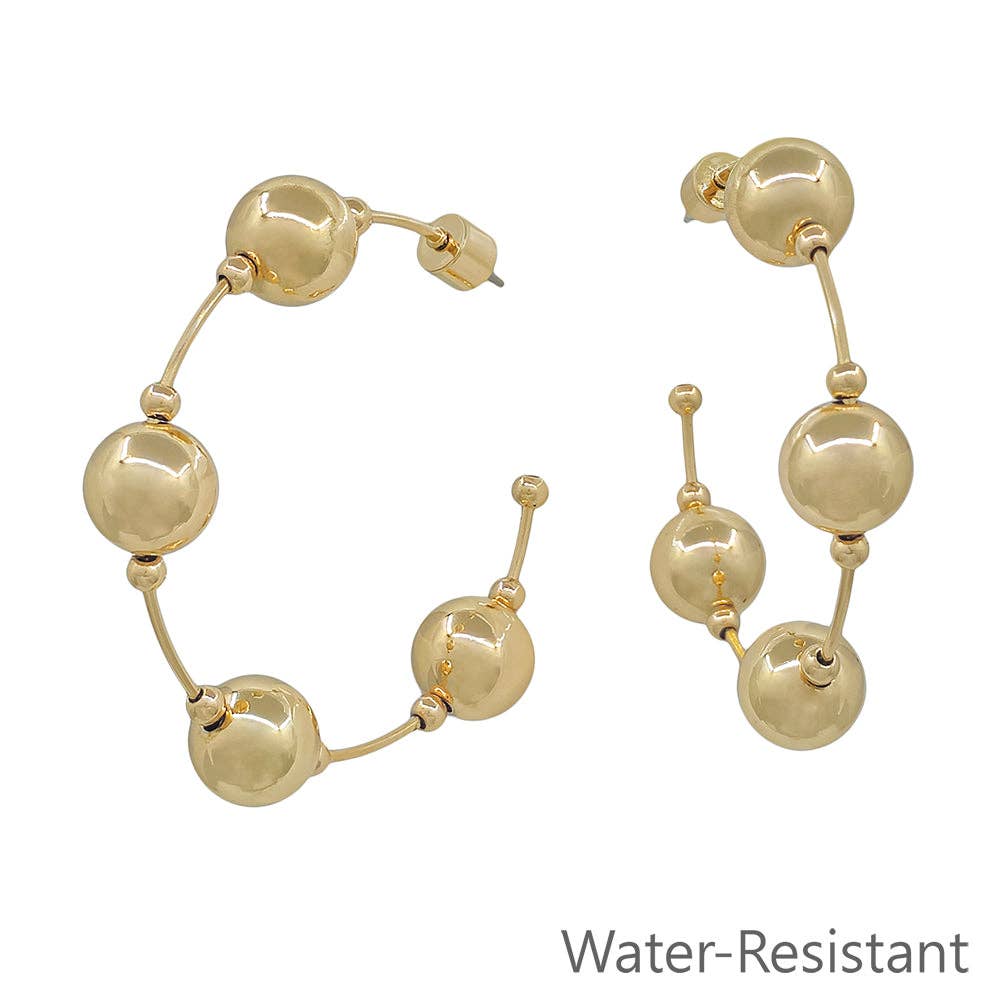 Water Resistant 2" 10MM Beaded Gold Hoop Earring