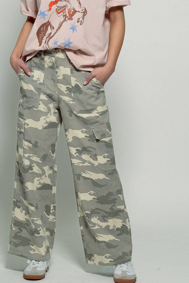 Desert Camo Wide Leg Cargo Pants