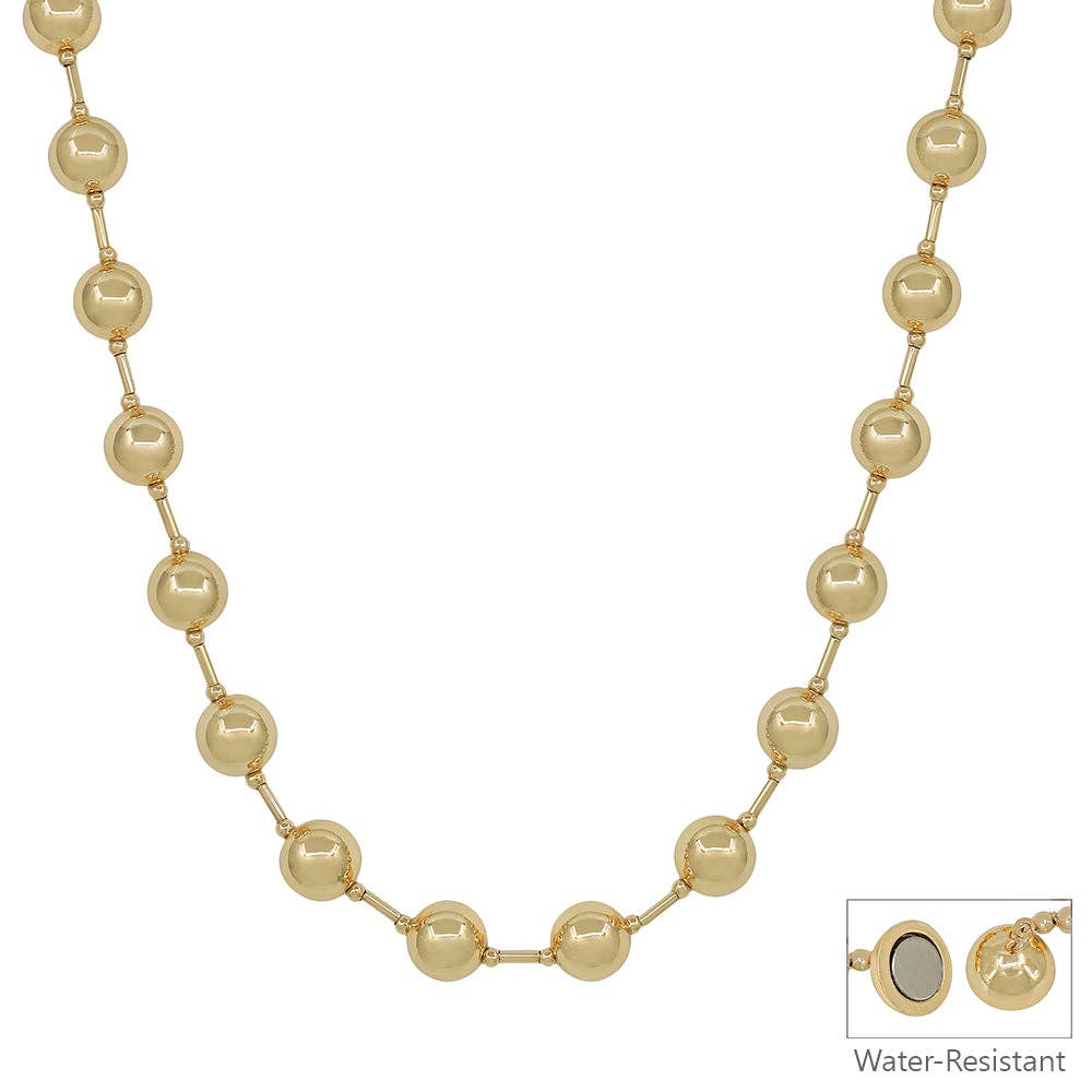 Water Resistant 4MM Gold Beaded with Gold Chain, Magnetic Closure 18" Necklace