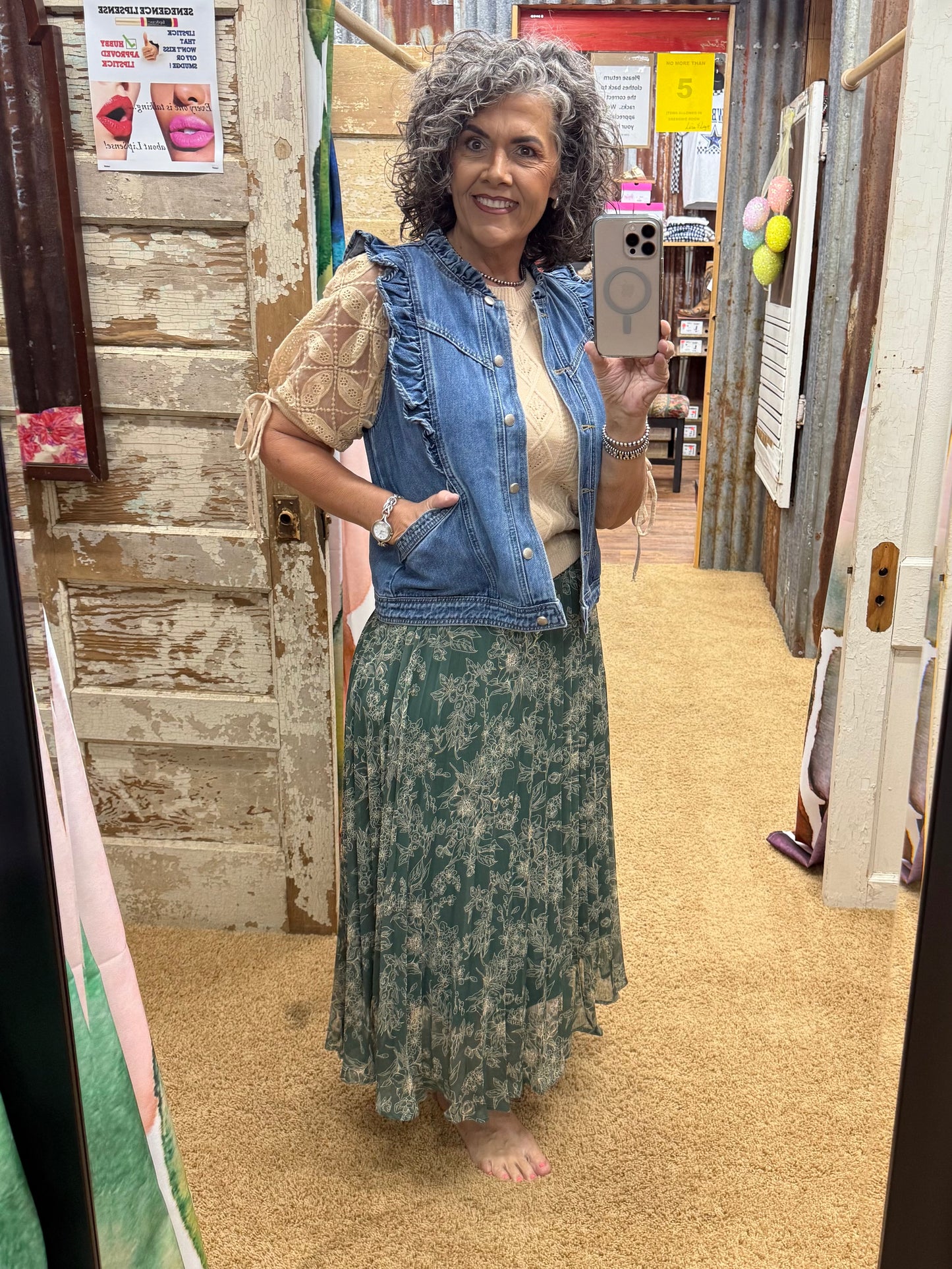 Floral Print Hunter Green Pleated Skirt