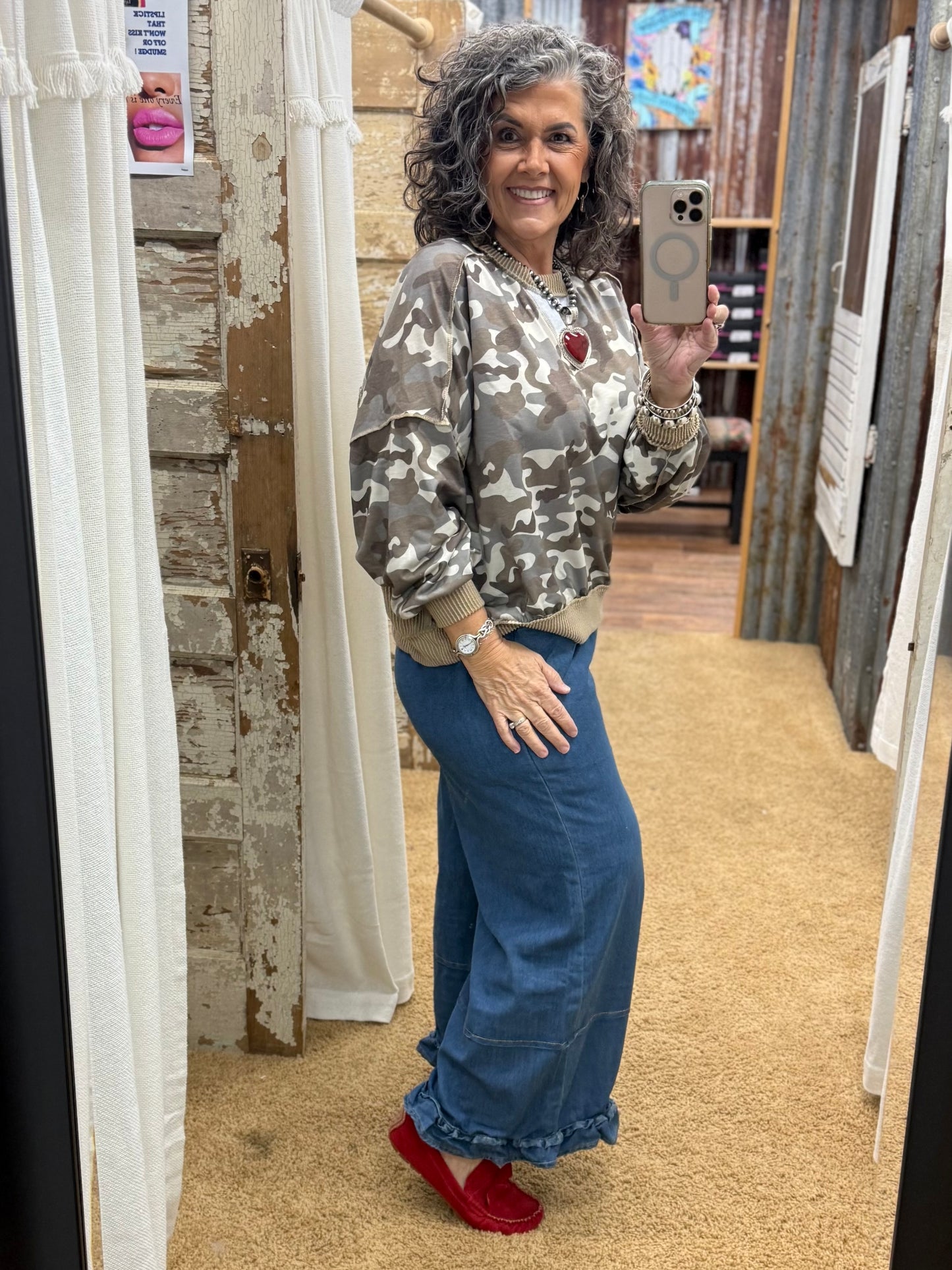 Camo Knit Top W/ Reverse Stitch