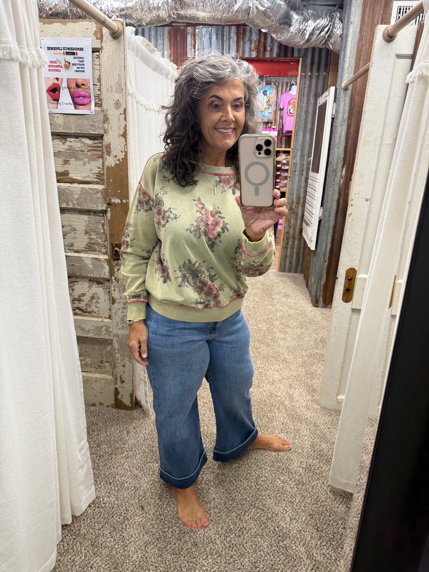 Green Olive Washed Pullover Sweatshirt by Easel