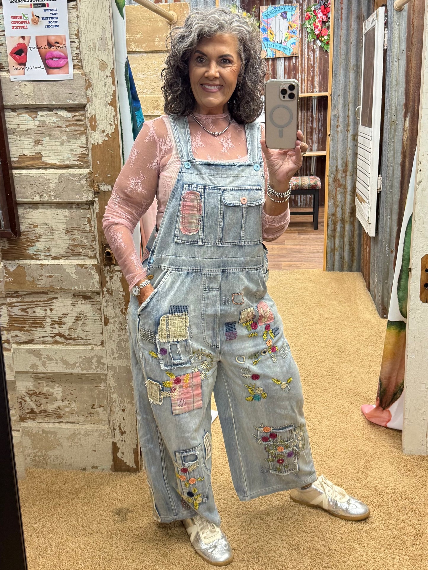 BOHO PATCH MINERAL WASHED OVERALL