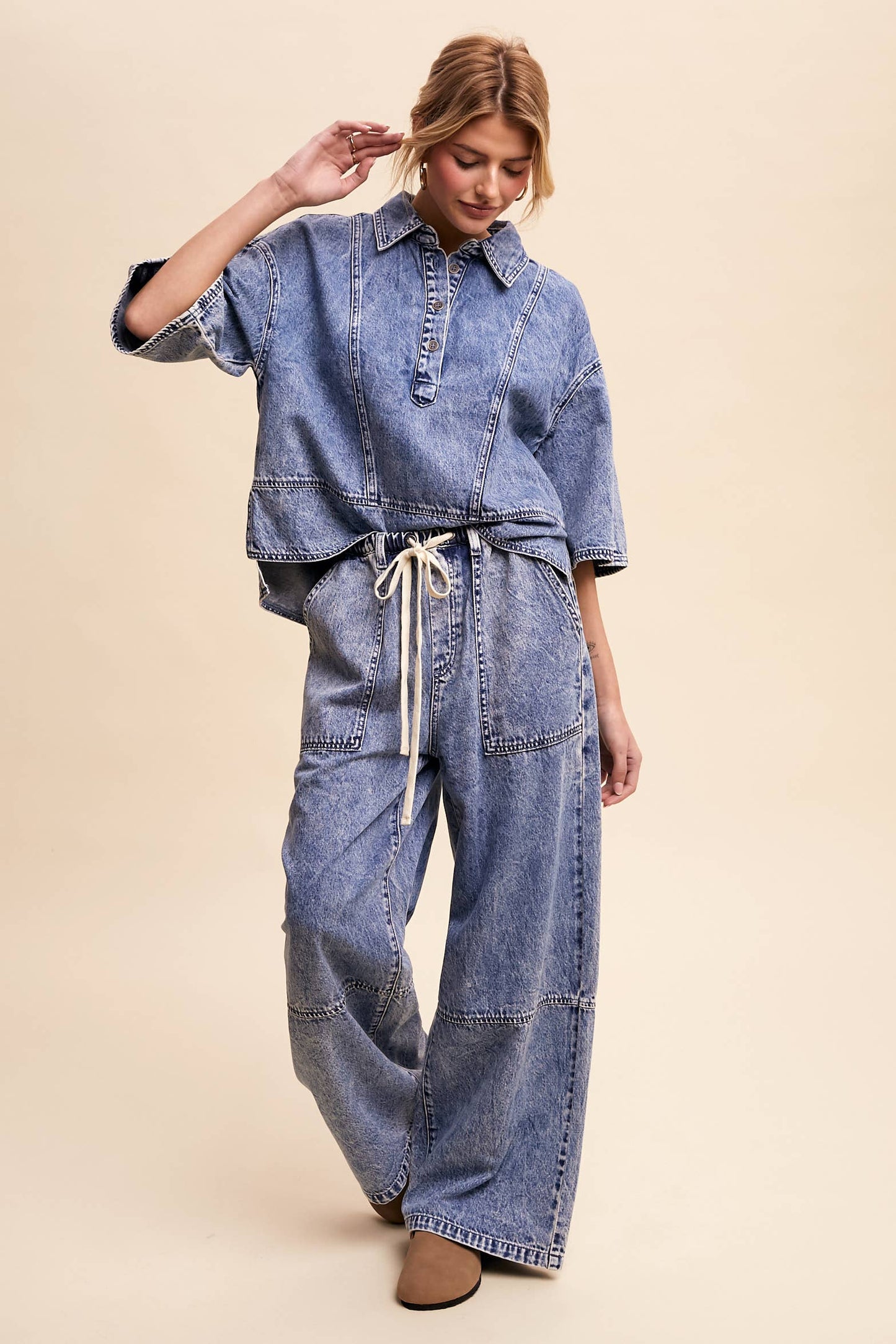 Denim Collared Oversized Top