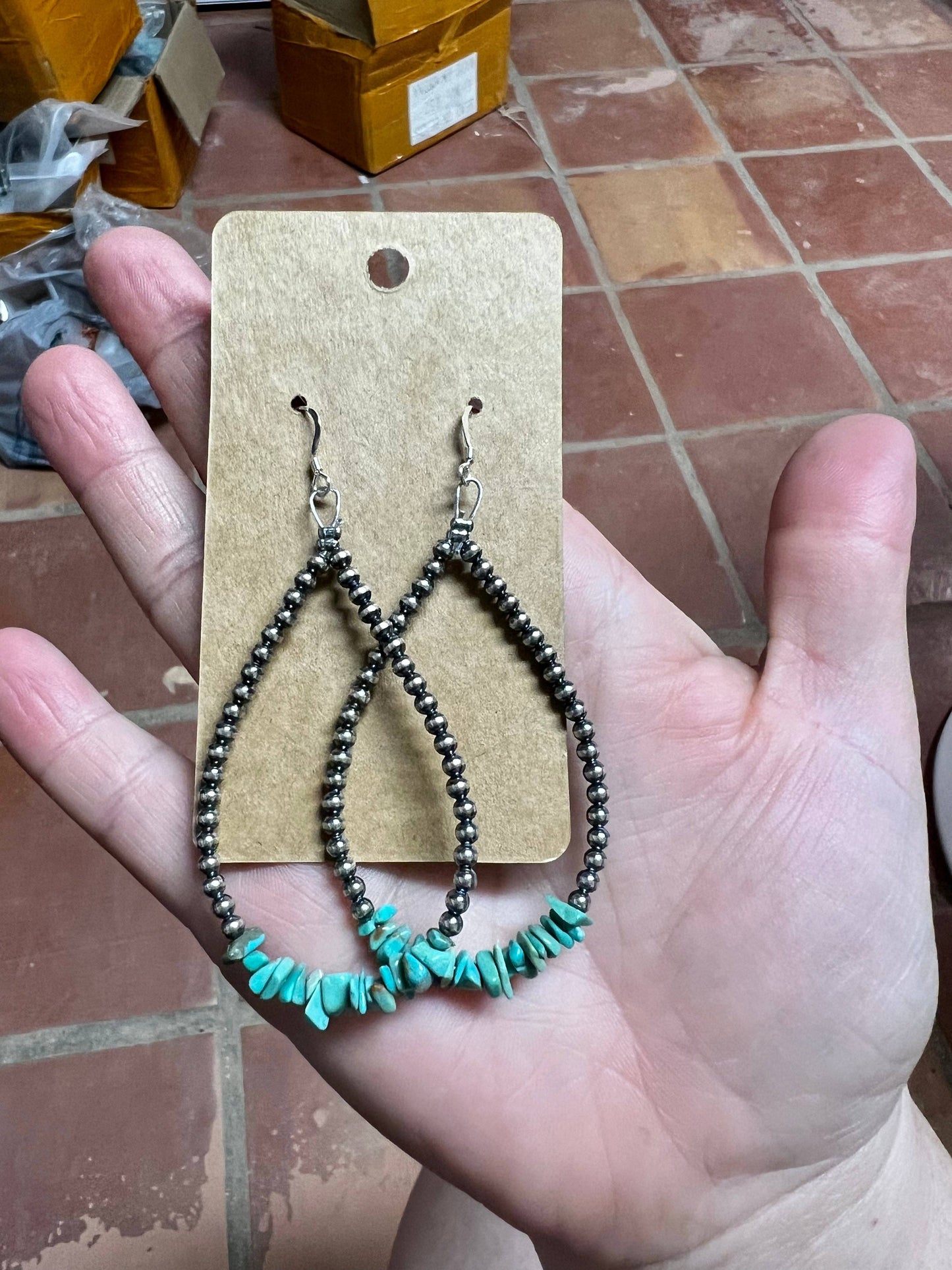 3 mm Navajos earrings teardrop with real turquoise chips