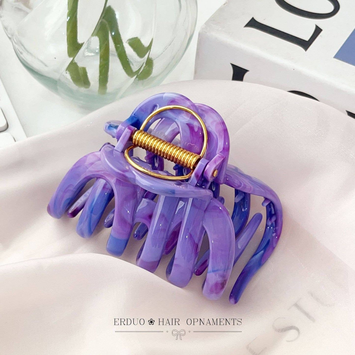 Kawaii Marble Hair Claw Clip Summer Daily Hair Accessory: Purple