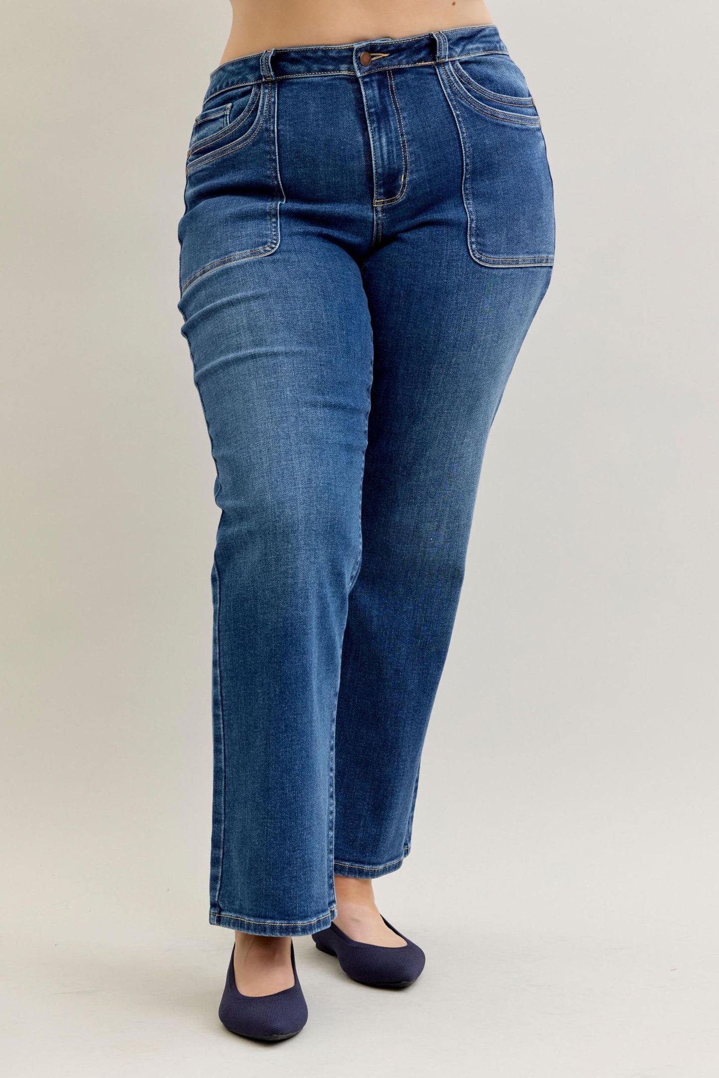 Judy Blue Mid Rise 90's Straight Front Patch Double Pocket 82680