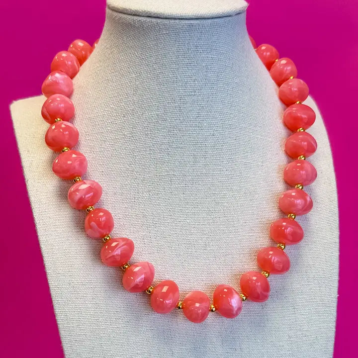 Bauble Bead with Gold Bead Necklace - Coral