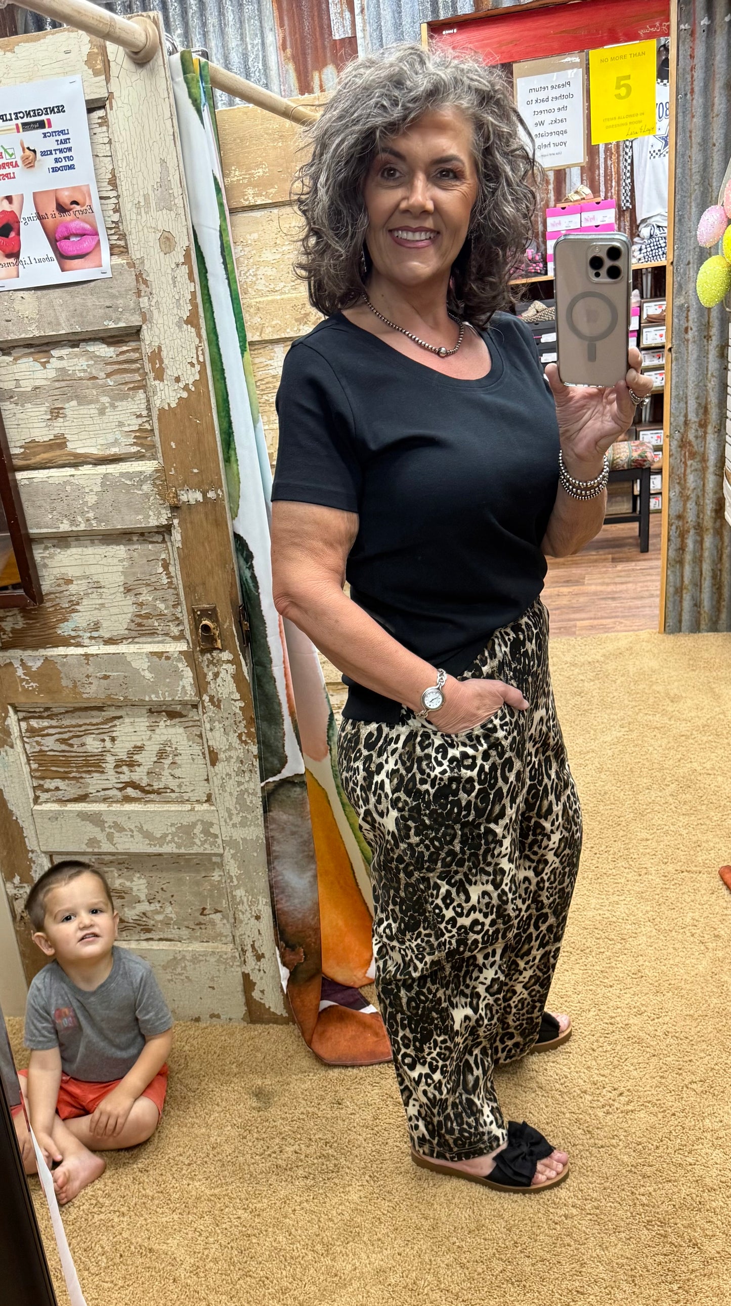 TAUPE LEOPARD LOOSE FIT BARREL LEG PANTS