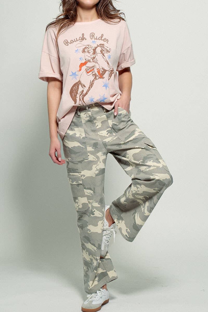 Desert Camo Wide Leg Cargo Pants