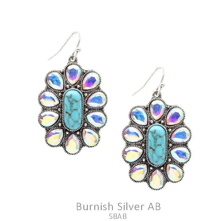 Western Concho w/Glass Stone Earring